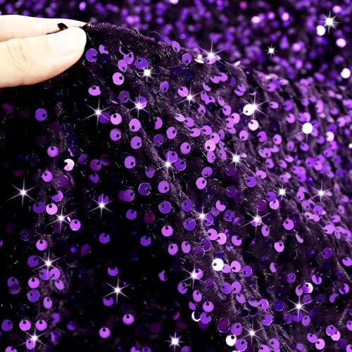 PATYDEST Sequin Fabric by The Yard Purple Sequin Fabric 2 Yard Shiny Embroidery Fabric Reversible Glitter Spandex Fabric for Handmade Artcraft Sparkly Stretch Fabric Paillette for Sewing Party Dress