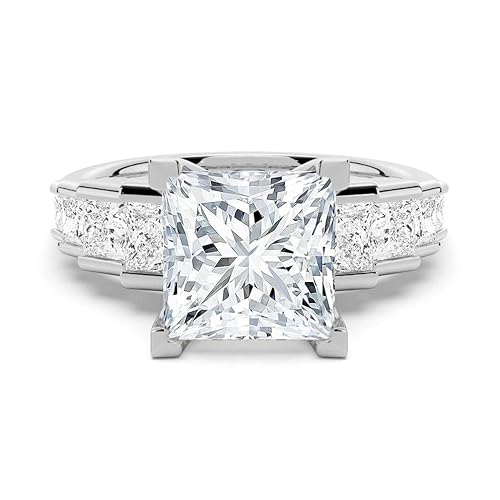 MSBLUE 3ct Size 6 Moissanite Engagement Ring, Cinderella Staircase Princess Cut, 14K White Gold Vermeil, Wedding Promise Ring