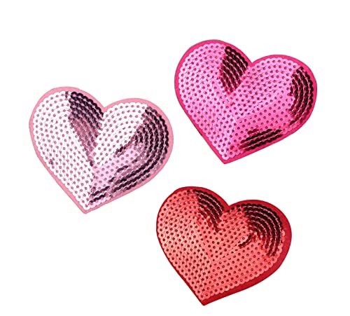 YYCRAFT Pack of 15 Pcs Shinny Sequins Heart 3.25 Inch Iron on Applique Embroidered Patches Craft Wedding Ornament, 3 Colors