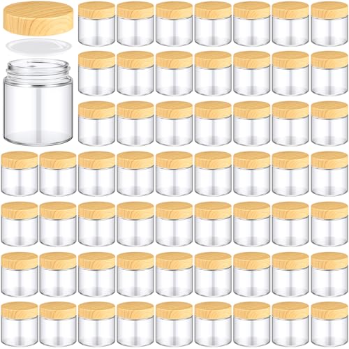 Norme 96 Pcs Glass Jars with Lids Empty Small Glass Containers and Inner Liners Reusable Cosmetic Jars Round Airtight Bottles with Plastic Woodgrain Lids for Travel (4oz)