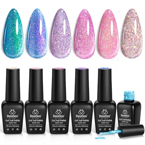 Beetles Glitter Gel Nail Polish 6 Colors Sparkle Pink Purple Blue Gel Polish Kit Chameleon Crushed Diamond Multifunction Soak off Uv Nail Gel DIY Manicure