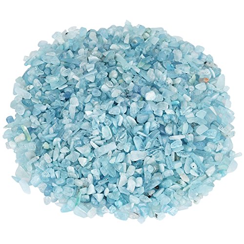 SUNYIK Aquamarine Tumbled Chips Stone Crushed Crystal Quartz Pieces Irregular Shaped Stones 1pound(about 460 gram)