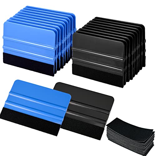 Gomake 20 Pack Vinyl Squeegee with 20PCS Squeegee Felt Fabric for Tint Film Decal Squeegee Application Tool Vinyl Wrap Installation Wallpaper Smooth Tool (Black and Blue, 20)