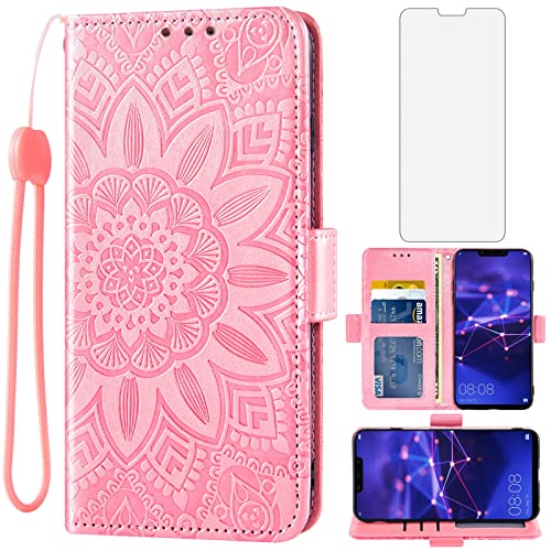 Asuwish Phone Case for Huawei Mate 20 Lite with Tempered Glass Screen Protector and Flower Leather Wallet Flip Cover Credit Card Holder Cell Hawaii Mate20Lite Mate20 20Lite SNE-LX3 Women Men Rose Gold