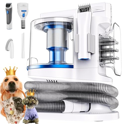 PROMOMO Pet Grooming Kit with 3.4L Oversized Vacuum Suction - 99% Pet Hair Removal - Professional Dog Clippers & Shedding Tools for Cats, Teddy, Poodle, Golden Retrievers (Metallic White)