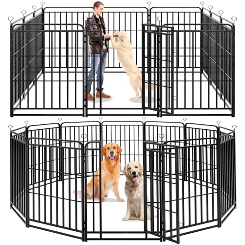 Kfvigoho Dog Playpen Outdoor 12 Panels Heavy Duty Dog Fence 47" Height with Thick Pipe Anti-Rust with Doors Portable for RV Camping Yard, Total 32FT, 79 Sq.ft, Snowy Black