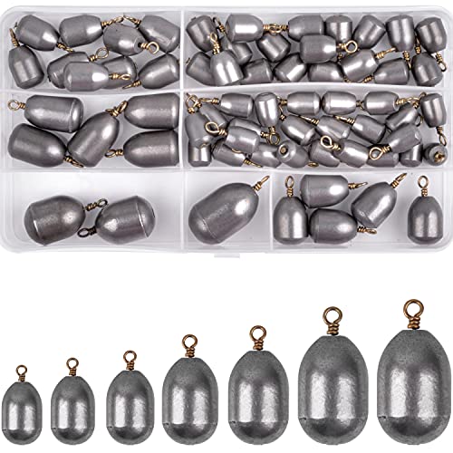 Fishing Weight Sinker - 27/62pcs Bass Casting Sinker Weight Bell Sinker Iron Fishing Weight Sinker with Ring Water Drop Sinker Weight for Saltwater Freshwater Fishing