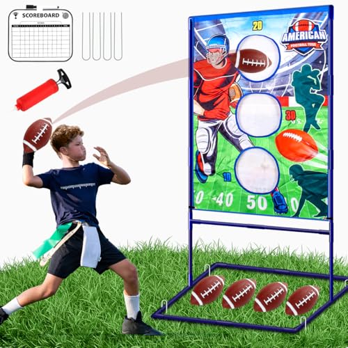 Punieayi Football Toss Game with 4 Inflatable Balls, Football Throwing Target Games for Boys 8-12, Sports and Outdoors Toys for Kids Ages 3+