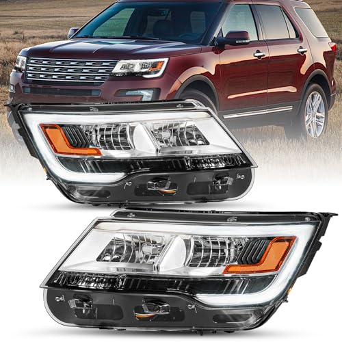 SOCKIR LED DRL Headlight Assembly Fit for 2016-2018 Ford Explorer Limited/Platinum/XLT OE Style Headlamp Replacement w/o LOGO, Passenger & Driver Side