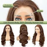 JMSTJMST 30 Inch Chocolate Brown Lace Front Wig Human Hair 200 Density 13x6 Hd Body Wave Lace Front Wigs Human Hair Pre Plucked Colored Frontal Wigs Human Hair Brown Wig Human Hair Wigs for Women