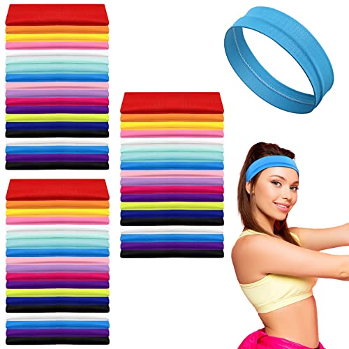 60 Pcs Workout Headbands for Women Stretchy Yoga Headbands Soft Elastic Polyester Head Bands Hair Non Slip Hair Wraps Sweatband for Sports Pilates Running Gym Workout, 16 Colors