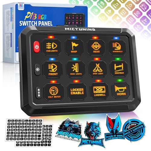 MICTUNING 12 Gang Switch Panel, P1B LED Touch Control Panel Box with Electronic Fuses Car Touch Switch Box Universal for Truck ATV UTV Boat Marine RV SUV Caravan Camper, 2 Years Warranty