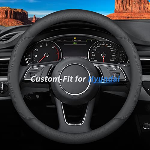 Custom-Fit for Hyundai Steering Wheel Cover, Premium Leather Car Steering Wheel Cover with Logo, Non-Slip, Breathable, for Hyundai Accessories (B-Style,for Hyundai)