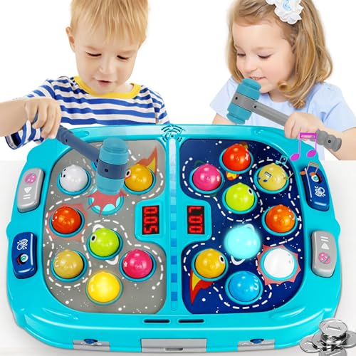 Hammer Mole Game for Toddlers, Toys for 3-12 Year Old Boys and Girls, Pounding Game for Kids,Gifts for 3 4 5 6+ Year Old Boys, Interactive Educational Toy with Sound and Light,PK Mode with 2 Hammers