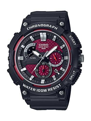 Casio MCW200H Series | Men’s Analog Watch | Black/Red |100M WR | Retrograde Chronograph | 1 Second Stopwatch | Date Display | Multi Dial | Resin Glass | Resin Case | Resin Band | 3 Year Battery