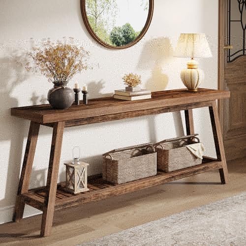 Tribesigns 70.86-Inch Console Table for Entyrway, Farmhouse 2-Tier Entry Entrance Table, Narrow Long Sofa Table Behind Couch, Rustic Brown