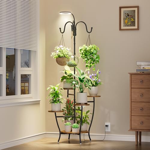 BACEKOLL Plant Stand Indoor with Grow Light - 72" Tall Plant Shelf Indoor, 5 Tiered Corner Plant Stands for Indoor Plants, Hanging Plant Holder Flower Display Shelves for Living Room, Balcony Decor