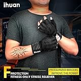 ihuan Ventilated Weight Lifting Gym Workout Gloves with Wrist Wrap Support for Men & Women, Full Palm Protection, for Weightlifting, Training, Fitness, Hanging, Pull ups