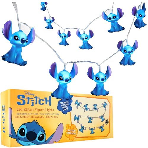 Disney Stitch LED String Lights 10 pcs, Battery Operated Hanging Lights 59”, Bedroom Decor Kids Teenagers Adults