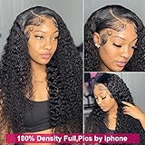 Wingirl 180 Density 13x4 HD Lace Front Wigs Human Hair Pre Plucked with Baby Hair Transparent Glueless Brazilian Deep Wave Frontal Wigs for Women Natural Black Color