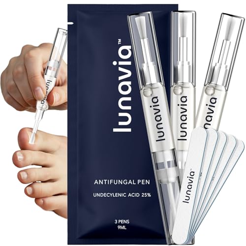 Lunavia Antifungal Pen – 25% Undecylenic Acid, Toenail Fungus Treatment Extra Strength, Nail Renewal, Tea Tree Oil, Clove Bud Oil, Aloe Vera, and Vitamin E- 3 Pack, Twist Pen Activator, Made in USA