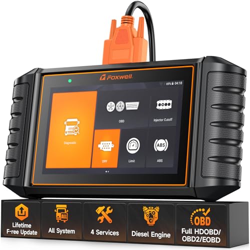 FOXWELL HD500 Heavy Duty Truck Scanner, Diesel Scaner Diagnostic Tool with DPF Regeneration/Injector Cutoff, fit for Cummins, Detroit, Caterpillar, Paccar, Hino, Lifetime Free Update, Orange