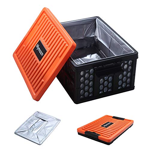 Mymazn Trunk Organizer Plastic for Car, Crate Storage Collapsible Car Organizer for SUV, Groceries, Camping | with Lid, Waterproof Bag, Optional Insulated Cooler(Orange)