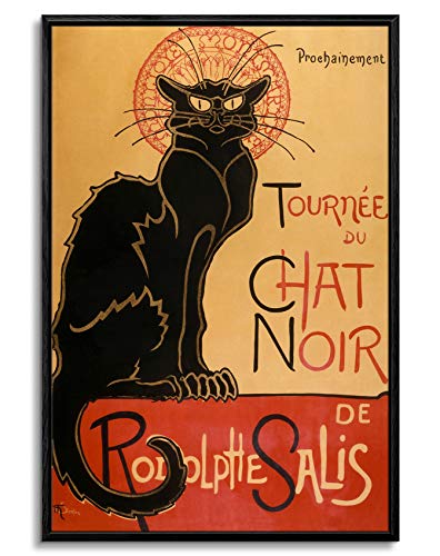 artprints1stop Floating Frame Canvas Print Wall Art - Tour of Rodolphe Salis' Chat Noir Classic Vintage Black Cat Post by Théophile Steinlen - 24x36 inches