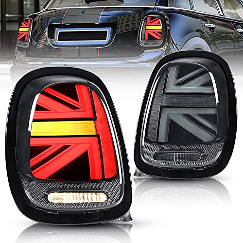 VLAND LED Tail Lights Compatible with BMW Mini Cooper F55 F56 F57 2014-2021（NOT Fit Cooper S） Union Jack Rear Lamp Assembly w/Switchback, L+R Pairs (Tinted Bezel Smoke Lens)
