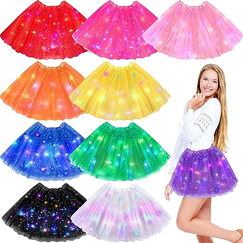 Vabean 10 Pcs Light up Tutu Women's LED Tutu Skirt for Women Elastic Layered Tulle Ballet Dance Skirt for Halloween(Multicolor)