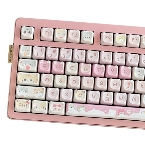 Mao Height Cat Shape Theme keycaps PBT keycaps Customized keycap Set Suitable for 61/87/104/108 Cherry MX Switch and Other Mechanical Keyboards (Pink)