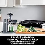 Ninja JC151 NeverClog Cold Press Juicer, Powerful Slow Juicer with Total Pulp Control, Countertop, Electric, 2 Pulp Functions, Dishwasher Safe, 2nd Generation, Charcoal