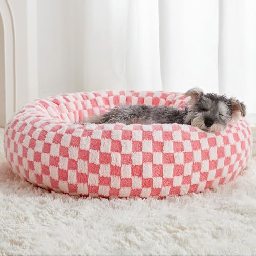 BFPETHOME Donut Dog Beds for Small Dogs, Round Cat Beds for Indoor Cats, Calming Pet Bed for Puppy and Kitty with Non-Slip Bottom, Cute Fancy Dog Bed Machine Washable Plush Fabric