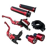 LisylineAuto Universal Motorcycle Brake Levers 7/8“ 22mm Handlebar Brake Master Cylinder Clutch Lever Set + Hand Grips + Handlebar Ends Set Fit for Harley Honda Kawasaki Suzuki Yamaha (Red)