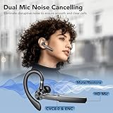 Bluetooth Headset V5.3, Wireless Bluetooth Earpiece with ENC Noise Canceling Mic, 110H Talking Time Single-Ear Headphones, Earbuds IP7 Waterproof Hand-Free Earphone for Business/Trucker/Driver, Black