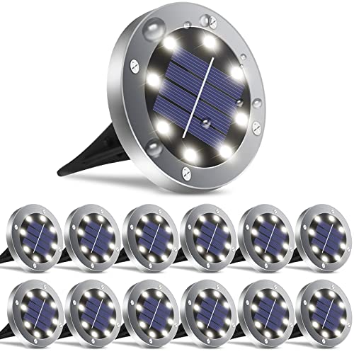 OULONGER Solar Lights Outdoor,12 Pack Solar Lights Outdoor Waterproof,Solar Garden Lights Landscape Lighting for Outside Patio Pathway Yard Lawn Driveway Deck Step Walkway(White Light)