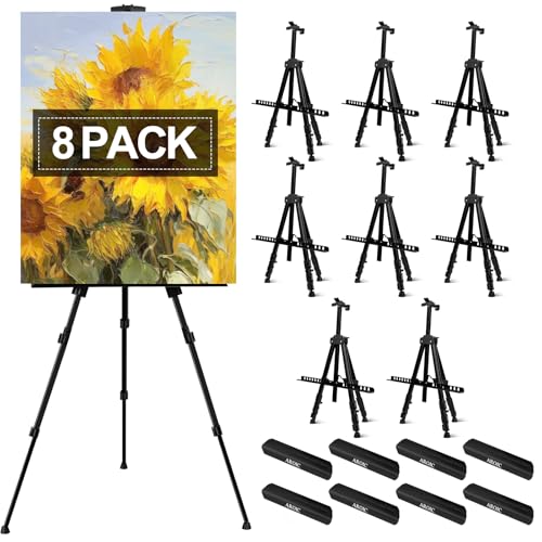 AROIC 8 Pack Painting Display Easel Stand Portable Adjustable Metal Tripod Artist Canvases Height from17to66Inch Extra Sturdy forTable-Top/Floor Painting, Drawingand Displaying,Black with8Storage Bag