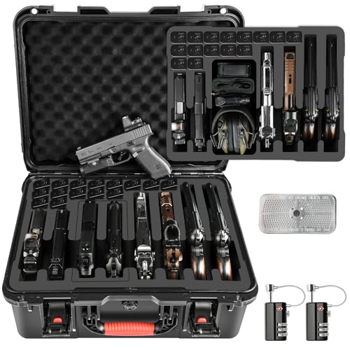 Pistol Gun Case for Multiple Handguns - Holds 8 Pistols & 15 Magazines, Pre-Cut Pistols Hard Shell Gun Box, TSA Approved Pistol Case for SIG Sauer, Smith & Wesson, for Colt, for Revolver, for Glock