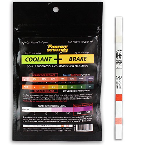 Phoenix Systems 8006-B Double-Ended Brake Fluid + Coolant Test Strips (15 foil wrapped test strips), 1 Pack