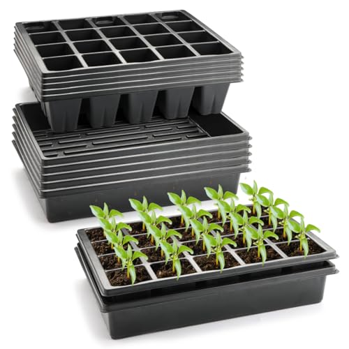 RooTrimmer 2.5 inch Square Pots 3.5 inch Deep 20 Cell Seedling Trays with Water Collection Nursery Trays (15"x11"x3") for Seeds Starting and Transplanting(5 Sets)