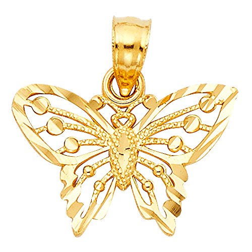 14k REAL Yellow Gold Butterfly Charm Pendant