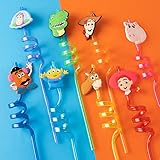 24Pcs Toy Inspired Story Birthday Party Supplies Reusable Drinking Straws,8 Designs Toy Themed Story Party Favors with 2 Cleaning Brushes