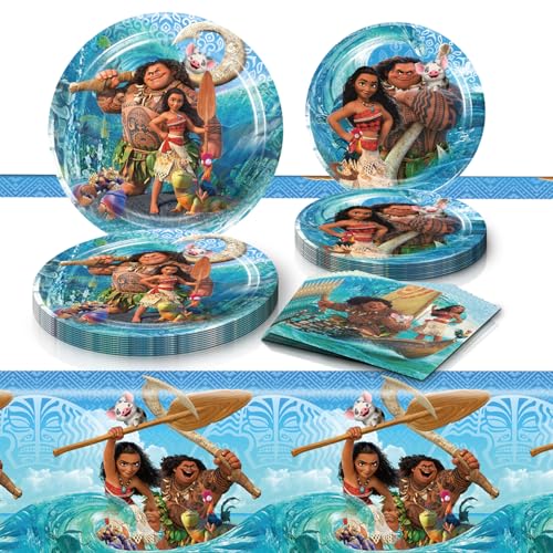 Moana Birthday Party Supplies, 20 Plates, 20 Napkins and 1 Tablecover for Moana Party Decorations