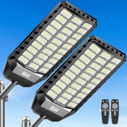 Solar Lights Outdoor 9000W, Commercial Grade Street Light for Outside 480000 Lumens, Solar Parking Lot Lights, Dusk to Dawn LED Security Flood Light Motion Sensor with Remote Control, 2 Pack