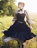 Black Corset Dress for Women Victorian Dress Lace Up Ruffle Sleeveless Midi Vintage Dress Black L