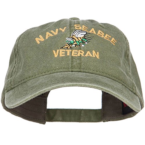 e4Hats.com US Navy Seabee Veteran Military Embroidered Washed Cap - Olive OSFM