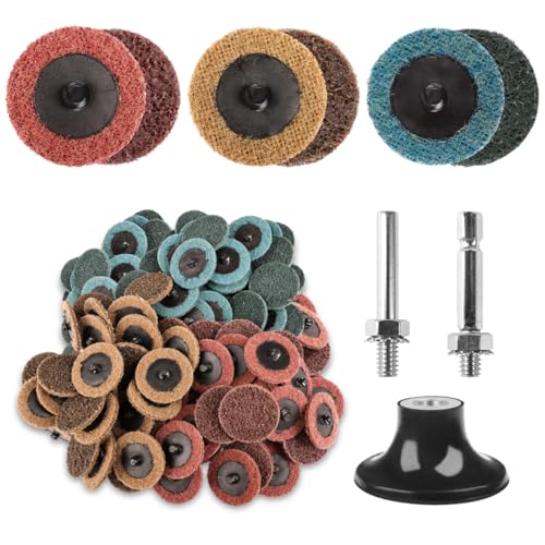 92PCS 2 Inch Quick Change Sanding Discs Set:90PCS Surface Conditioning Pneumatic/Die Grinder Sanding Discs with 1/4" Roll Lock Holder Pad for Metal Strip Clean Polish Burr Finish (Fine Medium Coarse)
