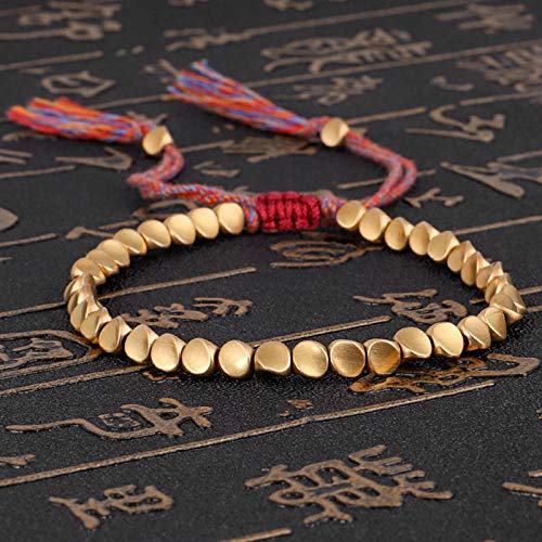 Handmade Tibetan Copper Bead Bracelet Lucky Buddhist Bracelet Adjustable Size with Tassels for Men and Women Gifts