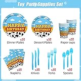 Inspired Story Birthday Party Supplies Cartoon Story Birthday Party Decorations Cartoon Story Plates and Napkins Tableware Set Blue Cloud Cow Print Party Supplies for Kids 1st 2nd 3rd 4th Party