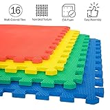 EVA Foam Mat Tiles 16-Pack - 64 SQ FT Interlocking Padding for Playroom or Gym Flooring - Exercise Mat or Baby Playmat by Stalwart (Multicolor)